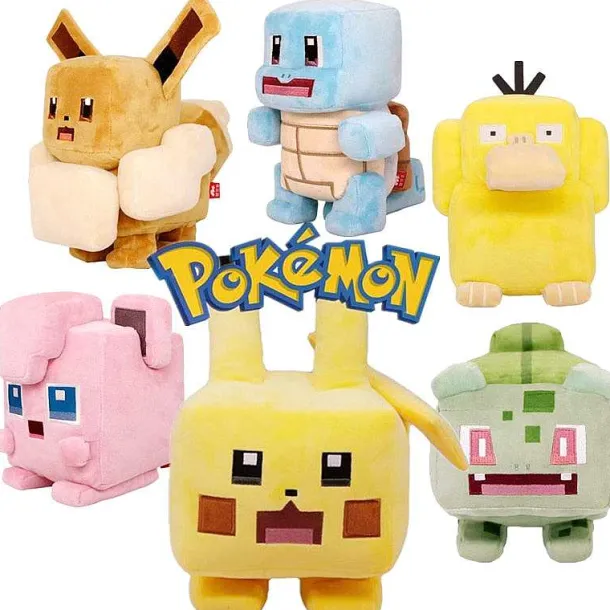 Eckige Pokemon Pluschies - Evoli, Pikachu, Enton, Schiggy, Pummeluff, Bisasam Im Pixel Look