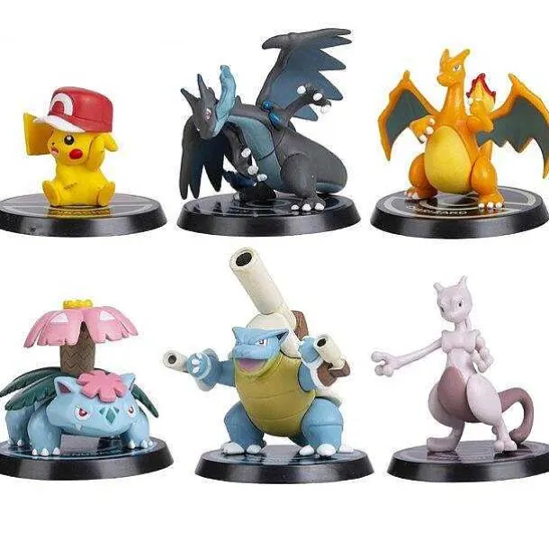 6Er Set Pokemon Figuren: Pikachu, Glurak, Turtok, Mewtwo Und Bisaflor