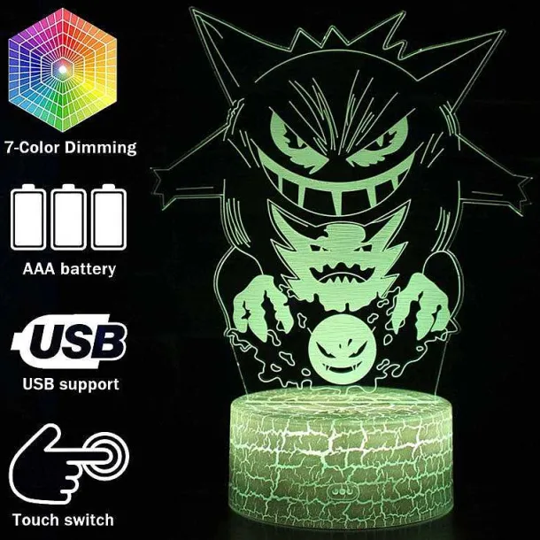 Gengar Nachttischlampe Mit Magischen Farbwechsel Und 3D Pokemon Lampe