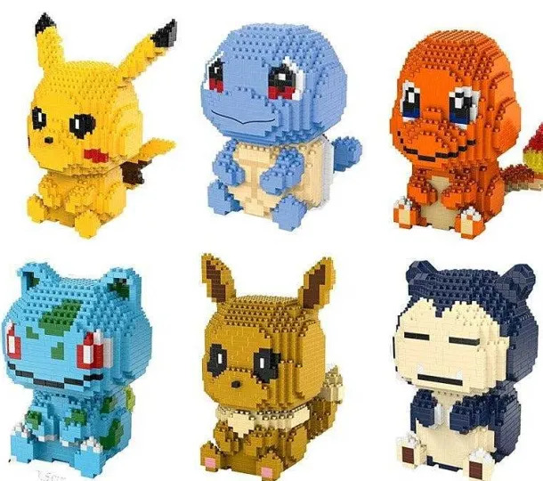 Pikachu, Glumanda, Schiggy, Relaxo Oder Evoli Bausteine Set Pokemon