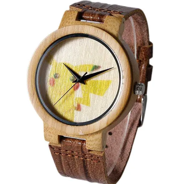 Pikachu Pokemon Bambus Holz Armbanduhr