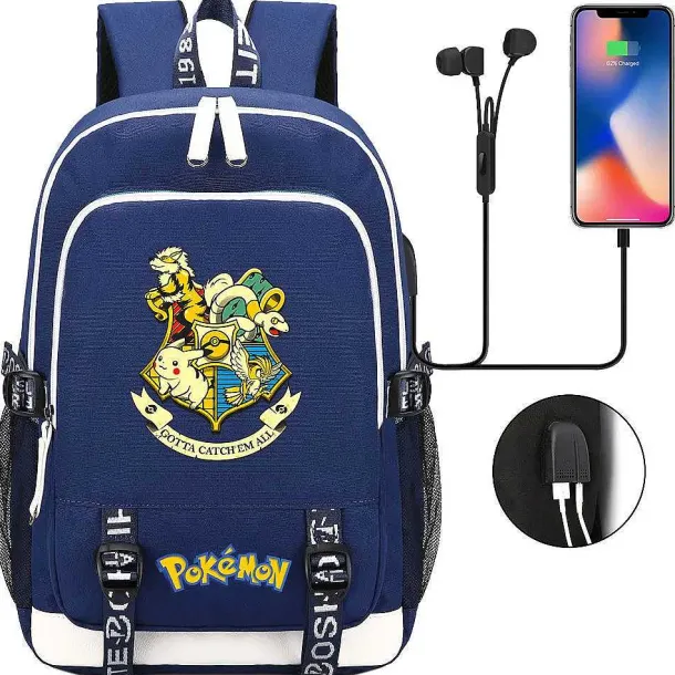 Pikachu Pokemon Rucksack Mit Usb - Ideal Fur Laptops Und Fur Die Schule