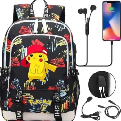 Pikachu Pokemon Rucksack Mit Usb - Ideal Fur Laptops Und Fur Die Schule
