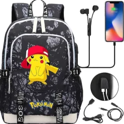 Pikachu Pokemon Rucksack Mit Usb - Ideal Fur Laptops Und Fur Die Schule