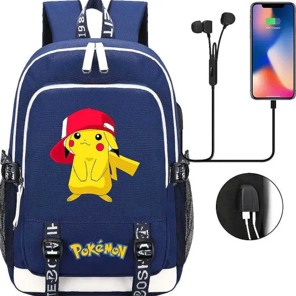 Pikachu Pokemon Rucksack Mit Usb - Ideal Fur Laptops Und Fur Die Schule