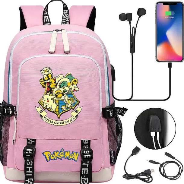 Pikachu Pokemon Rucksack Mit Usb - Ideal Fur Laptops Und Fur Die Schule