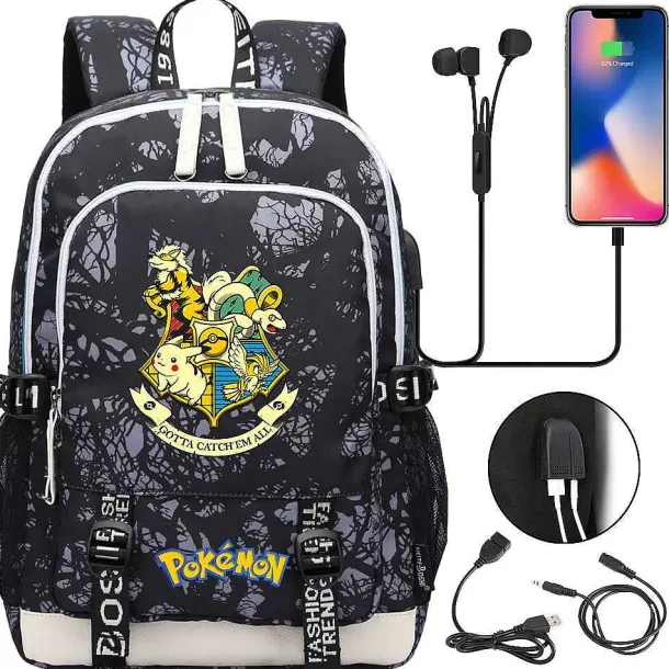 Pikachu Pokemon Rucksack Mit Usb - Ideal Fur Laptops Und Fur Die Schule